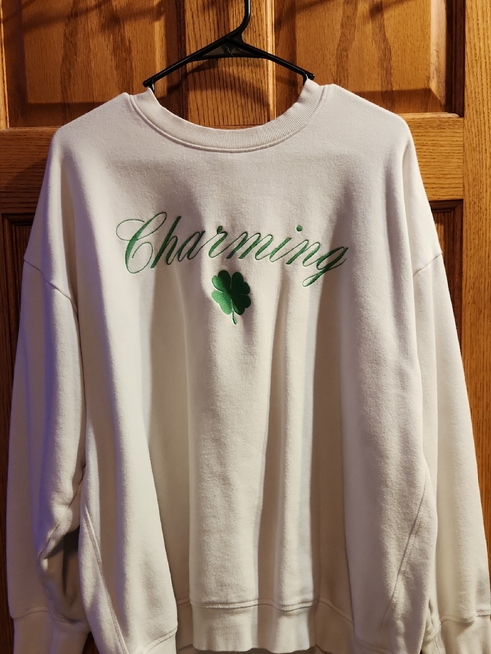 PINK Victoria's Secret Cream Crewneck with Green 'Charming' Script